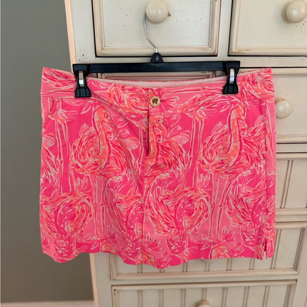 Lilly Pulitzer Flamingo Pink Orange and White skort Resort Wear
